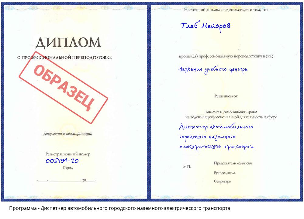 Диспетчер автомобильного городского наземного электрического транспорта Шебекино