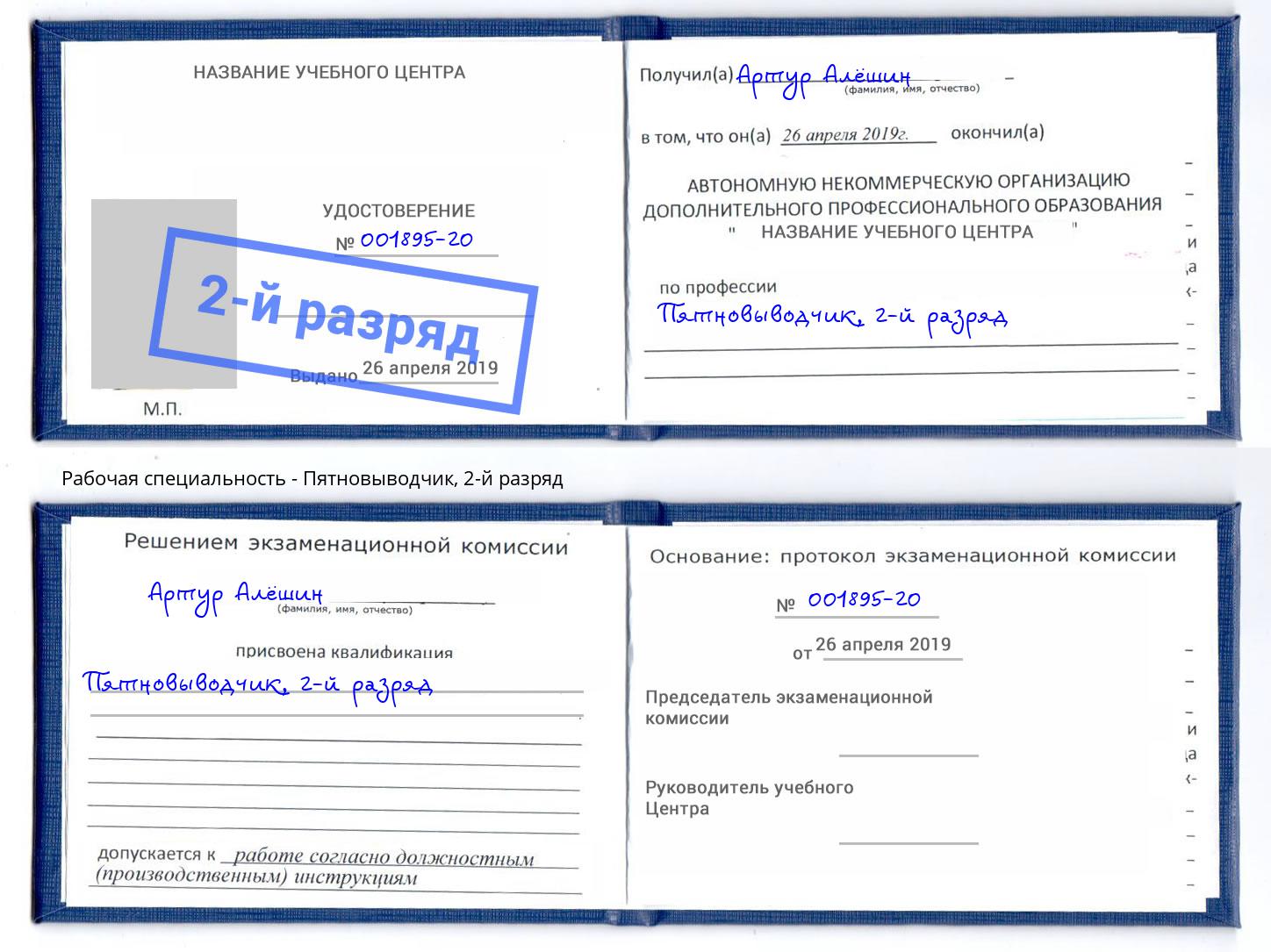 корочка 2-й разряд Пятновыводчик Шебекино