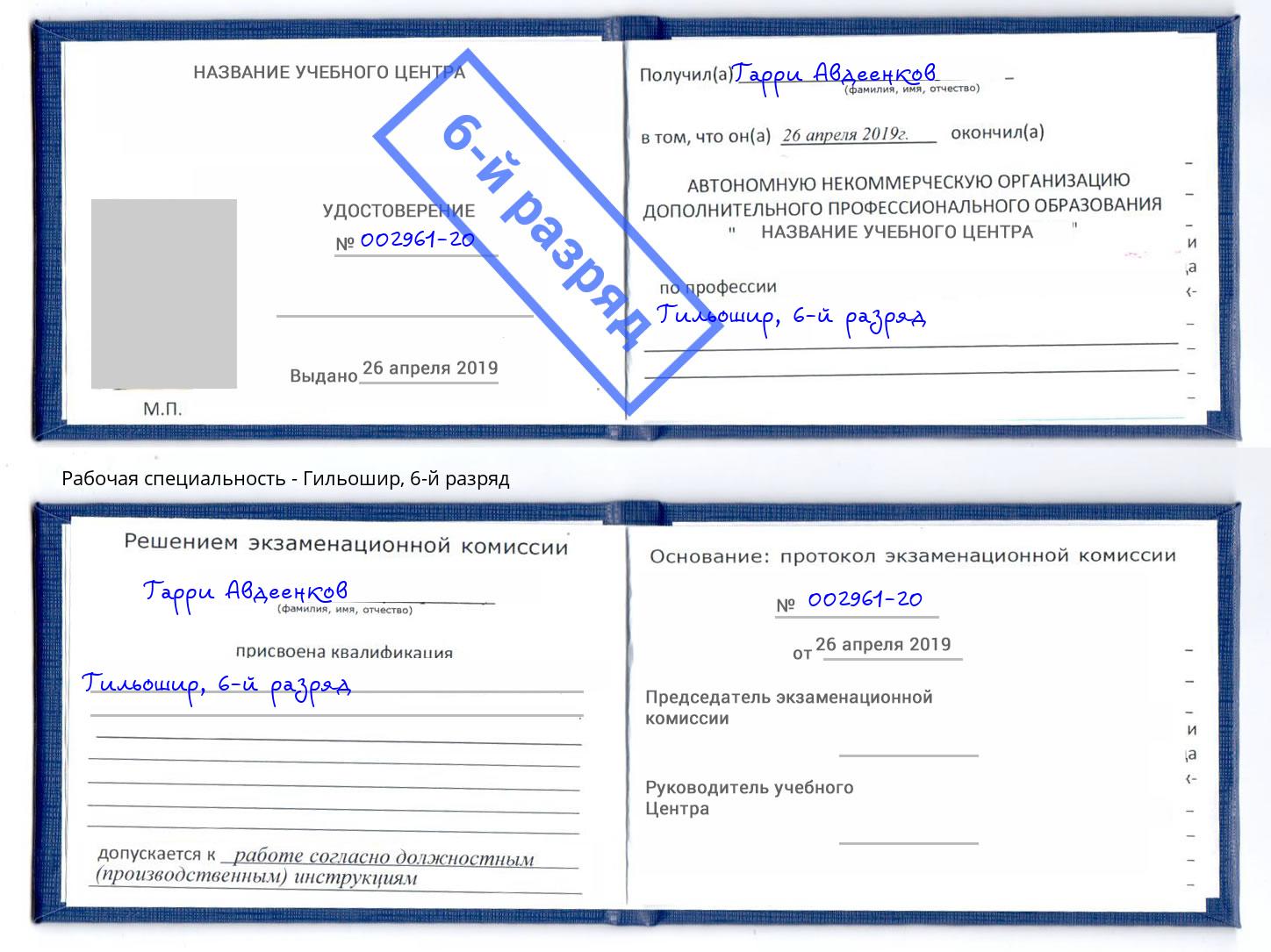 корочка 6-й разряд Гильошир Шебекино