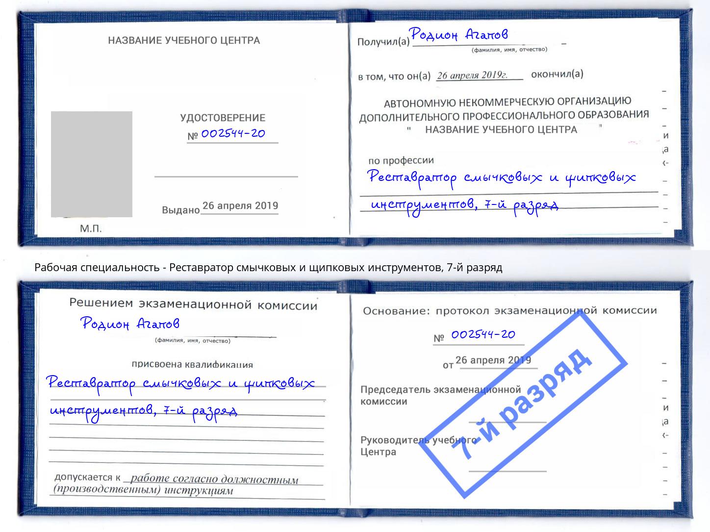 корочка 7-й разряд Реставратор смычковых и щипковых инструментов Шебекино