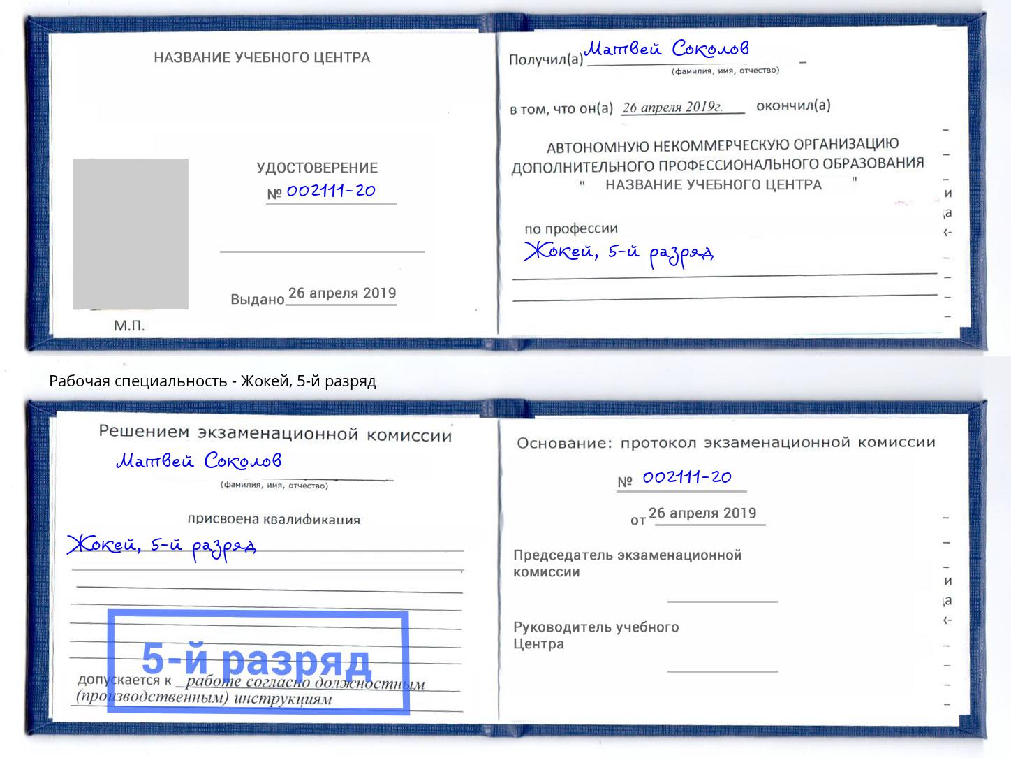 корочка 5-й разряд Жокей Шебекино