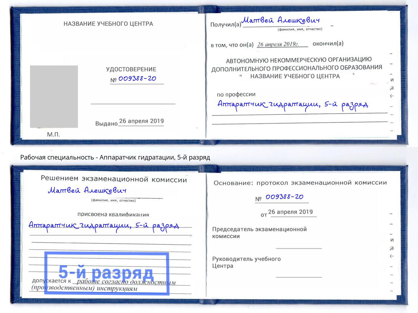 корочка 5-й разряд Аппаратчик гидратации Шебекино