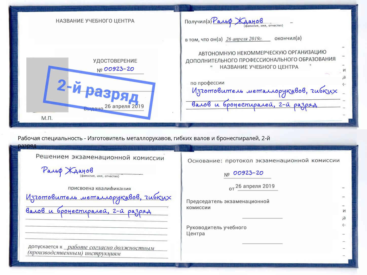 корочка 2-й разряд Изготовитель металлорукавов, гибких валов и бронеспиралей Шебекино